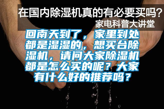 回南天到了，家里到处都是湿湿的，想买台除湿机，请问大家除湿机都是怎么买的呢？大家有什么好的推荐吗？